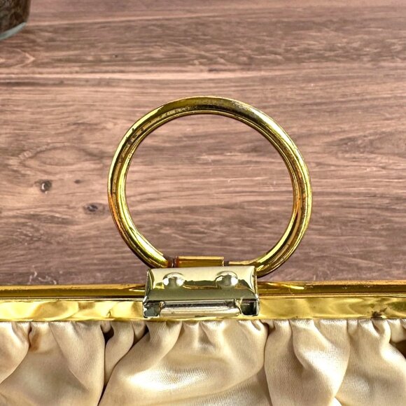 Vintage Black Satin Evening Purse with Gold-Tone Frame & Snap Closure - Picture 9 of 11